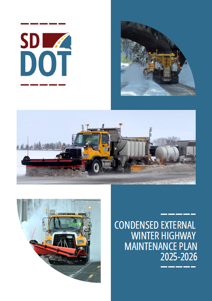 sddot winter highway maintenance plan cover. Snowplows clearing south dakota highways in the winter. 