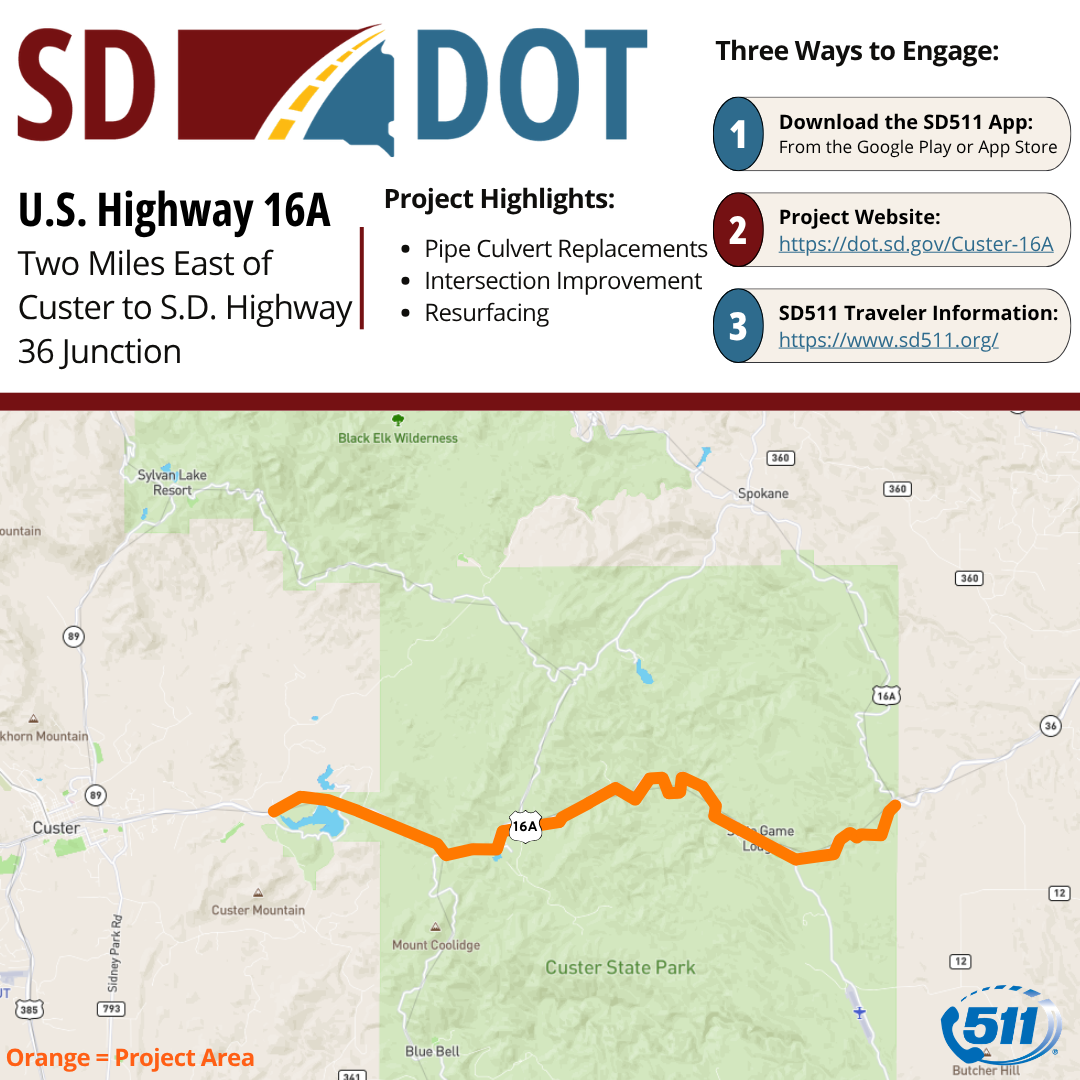 U.S. Highway 16A construction location map.